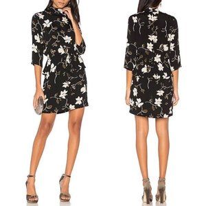 Ganni Rosemont Crepe Cocktail Dress in Black Wild Rose Print, Size 34/XS